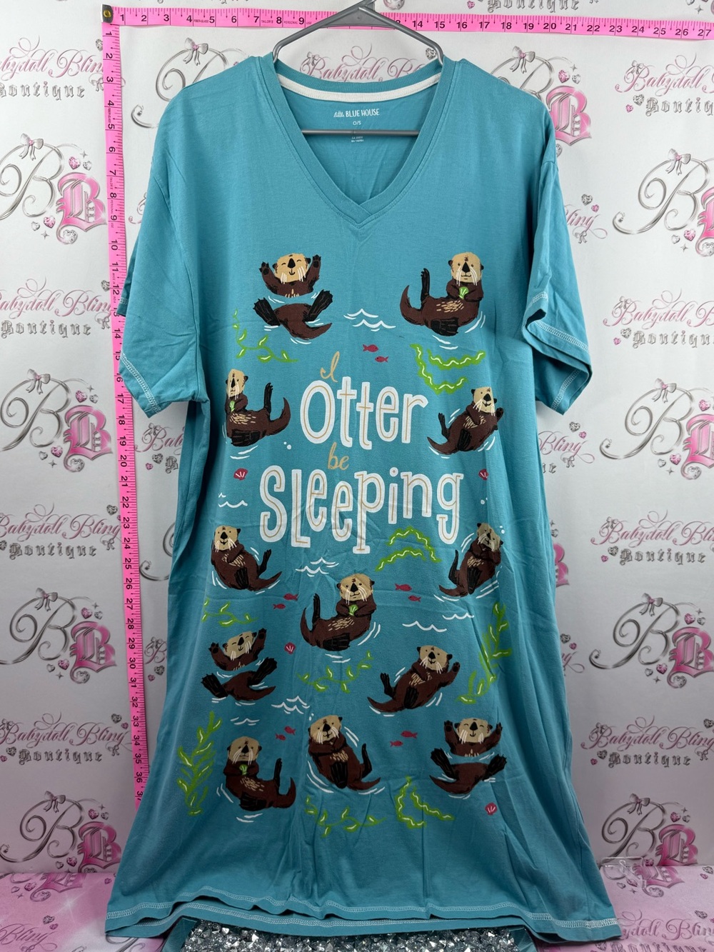 LITTLE BLUE HOUSE dress gown  Teal Otter Pajama Nightshirt - Otter Be Sleeping